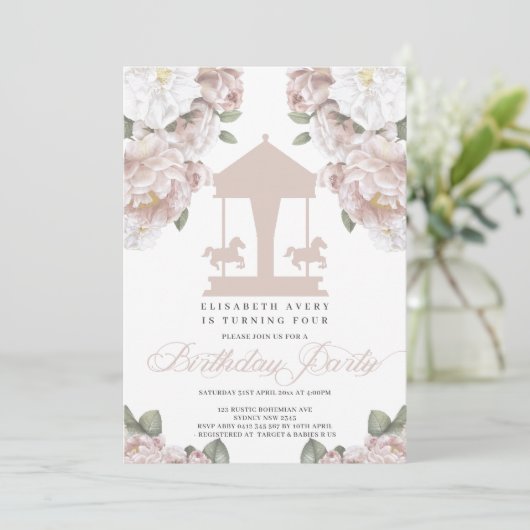 Carousel Floral Soft Pink Birthday Kaart (Staand voorkant)
