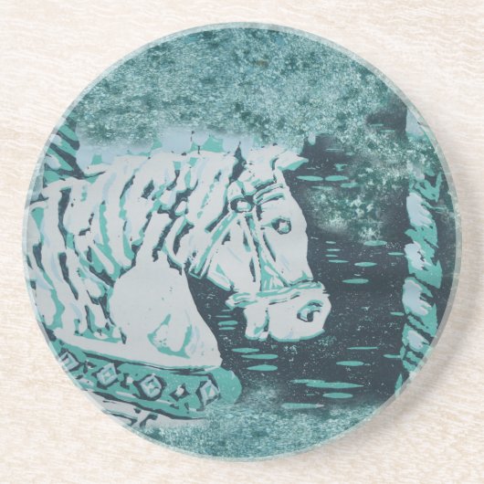 Carousel Horse Aquamarine Zandsteen Onderzetter (Voorkant)