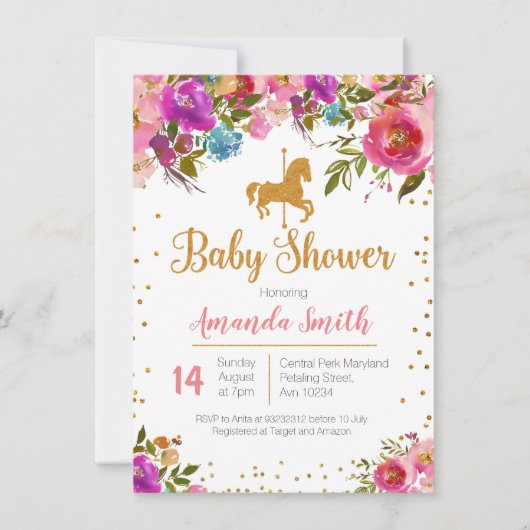 Carousel Horse Baby shower-uitnodiging Kaart (Voorkant)