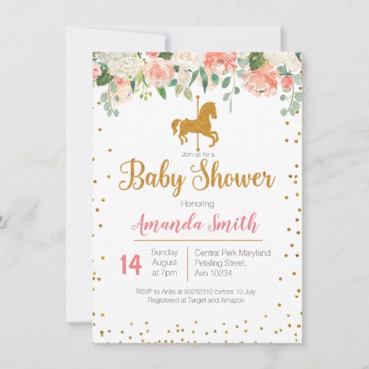 Carousel Horse Baby shower-uitnodiging Kaart (Voorkant)