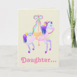 Carousel Horse Birthday card Kaart<br><div class="desc">Perfect for Daughter's Birthday! A pretty Carousel Horse with ribbons and butterflies on pink and purple stripes. Text: Daughter...  May your dreams als true. HAPPY BIRTHDAY *Visit PartyFactory Collections for matching Carousel Horse products!</div>