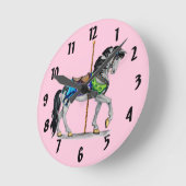 Carousel Horse Clock ~ Roze Ronde Klok (Hoek)