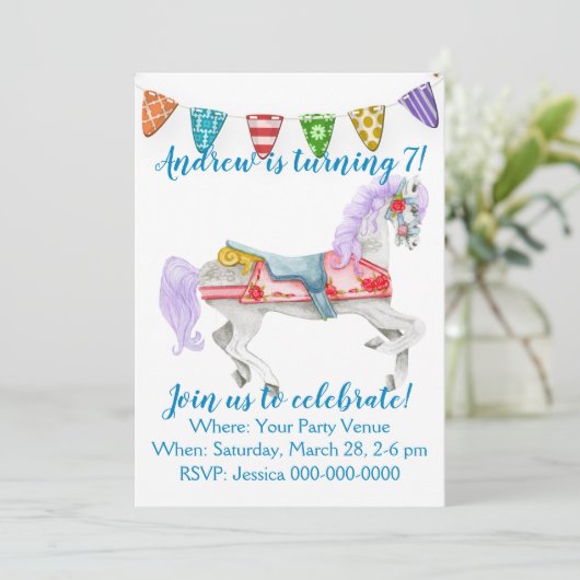 Carousel Horse Custom Birthday Kaart (Staand voorkant)