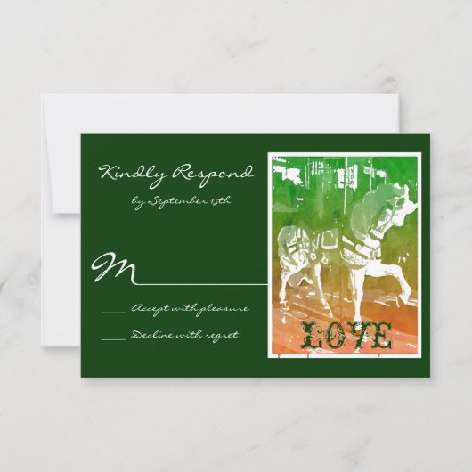 Carousel Horse Hunter Green Wedding RSVP-kaarten RSVP Kaartje (Voorkant)