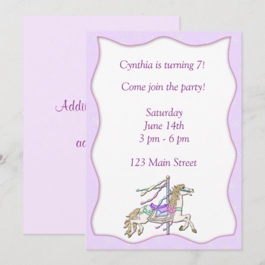 Carousel Horse Invitation Kaart (Voorkant / Achterkant)