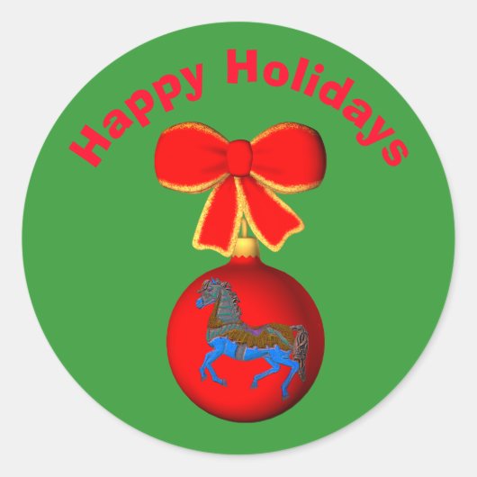 Carousel Horse Ornament kerstfeestdag Ronde Sticker (Voorkant)