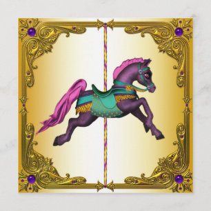 Carousel Horse Paarse Pony Birthday Party Kaart