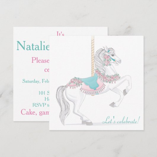 Carousel Horse Party - Uitnodiging (Voorkant / Achterkant)