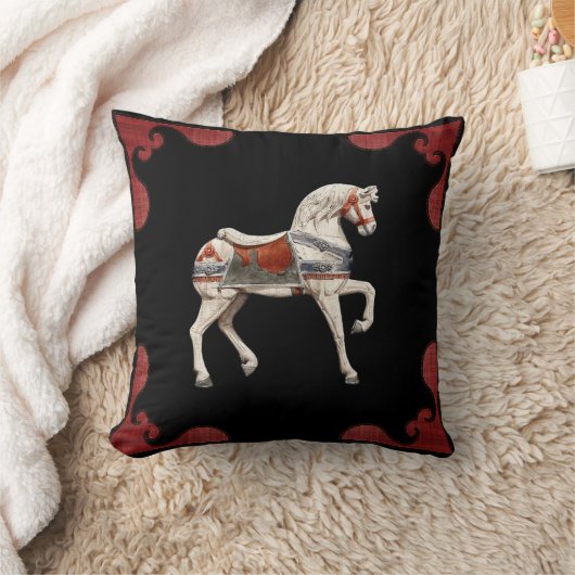 Carousel Horse Red Scalloped Border Kussen (Deken)