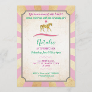 Carousel Horse Riding Party nodigt Fair Birthday u Kaart