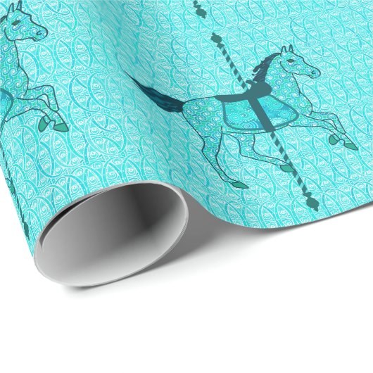 Carousel Horse - Turquoise en Aqua Cadeaupapier (Rol Hoek)