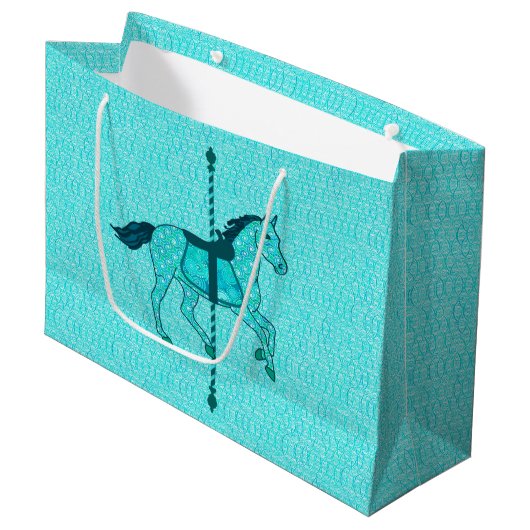 Carousel Horse - Turquoise en Aqua Groot Cadeauzakje (Voorkant Gekanteld)