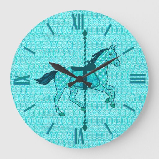 Carousel Horse - Turquoise en Aqua Grote Klok (Voorkant)