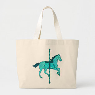 Carousel Horse - Turquoise en Aqua Grote Tote Bag