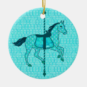 Carousel Horse - Turquoise en Aqua Keramisch Ornament