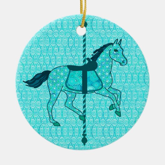 Carousel Horse - Turquoise en Aqua Keramisch Ornament (Voorkant)