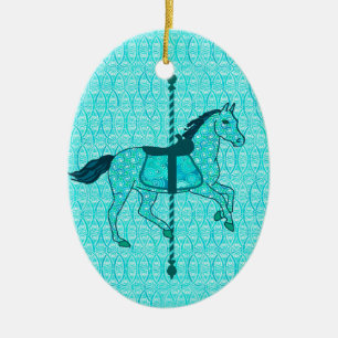 Carousel Horse - Turquoise en Aqua Keramisch Ornament