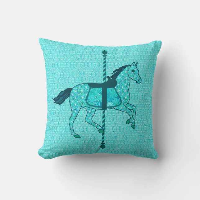 Carousel Horse - Turquoise en Aqua Kussen (Voorkant)