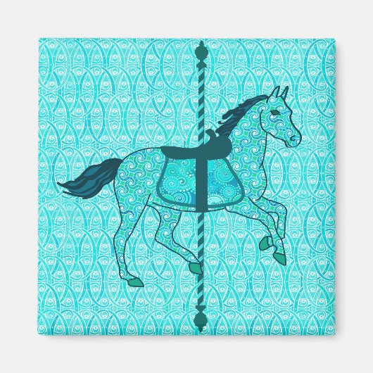 Carousel Horse - Turquoise en Aqua Magneet (Voorkant)