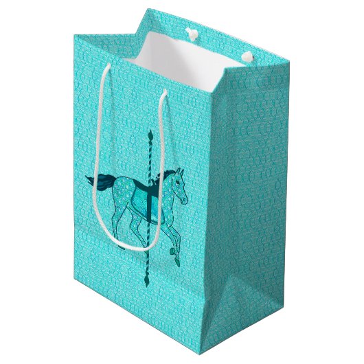 Carousel Horse - Turquoise en Aqua Medium Cadeauzakje (Voorkant Gekanteld)