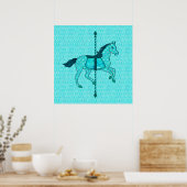 Carousel Horse - Turquoise en Aqua Poster (Keuken)