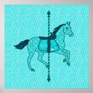 Carousel Horse - Turquoise en Aqua Poster