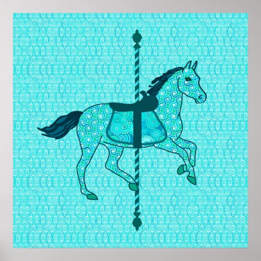Carousel Horse - Turquoise en Aqua Poster (Voorkant)