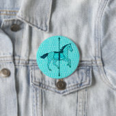 Carousel Horse - Turquoise en Aqua Ronde Button 7,6 Cm (In situ)