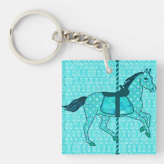 Carousel Horse - Turquoise en Aqua Sleutelhanger (Voorkant)