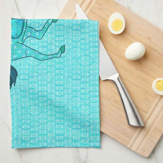 Carousel Horse - Turquoise en Aqua Theedoek (Quarter Fold)