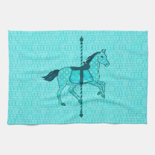 Carousel Horse - Turquoise en Aqua Theedoek