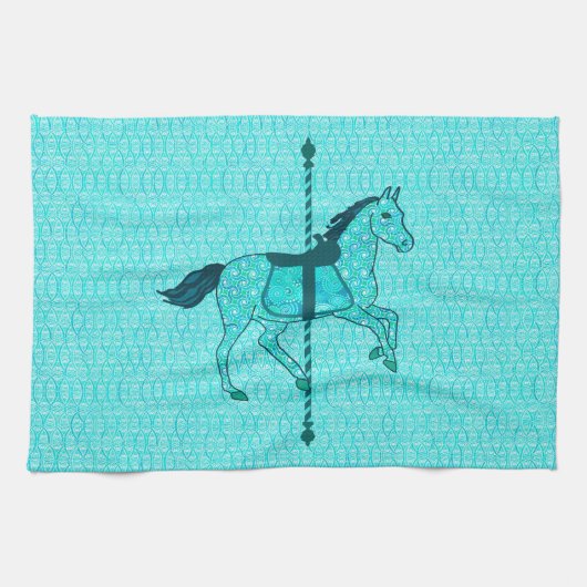 Carousel Horse - Turquoise en Aqua Theedoek (Horizontaal)