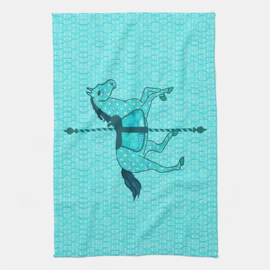 Carousel Horse - Turquoise en Aqua Theedoek (Verticaal)