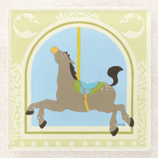 Carousel Horse van June Erica Vess Glazen Onderzetter (Voorkant)