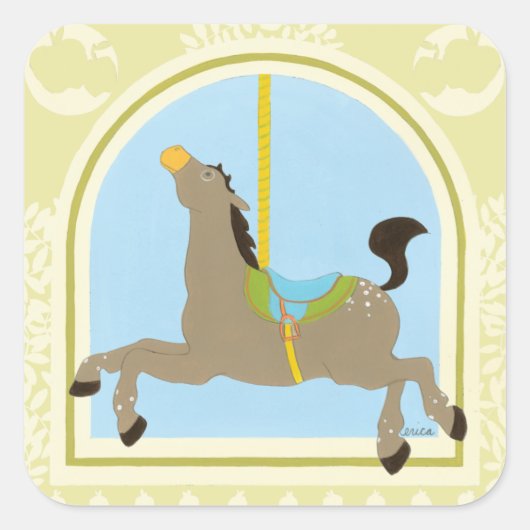 Carousel Horse van June Erica Vess Vierkante Sticker (Voorkant)