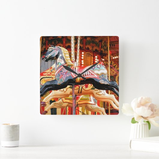 CAROUSEL HORSE VIERKANTE KLOK (Huis)