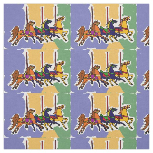 Carousel Horses Folk Art Fabric Stof (Swatch)