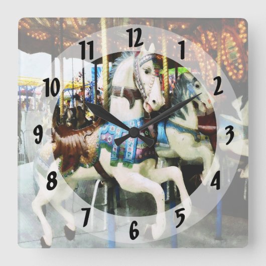 Carousel Horses Vierkante Klok (Voorkant)