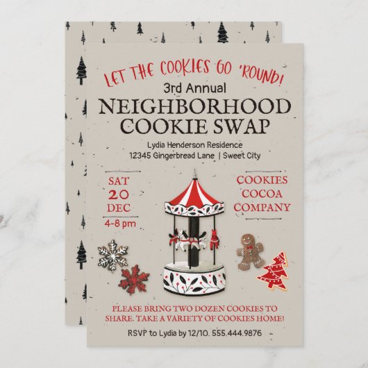 Carousel Kerstkoekje Swap Kaart (Voorkant / Achterkant)