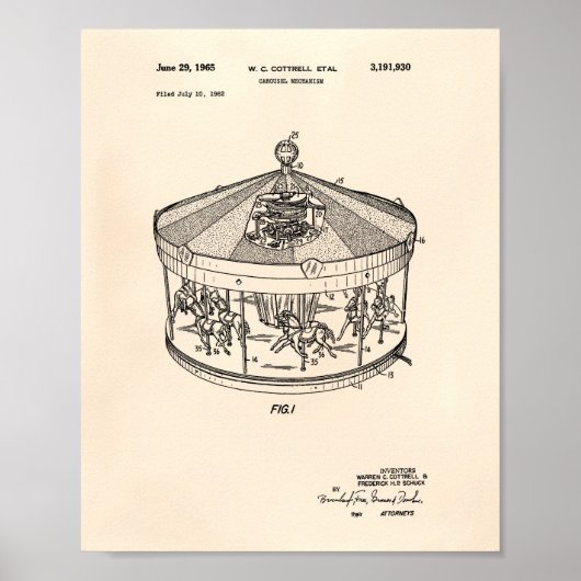 Carousel Mechanism 1965 Patent Art Old Peper Poster (Voorkant)