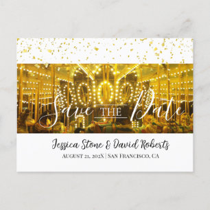 Carousel Merry-Go-Round Gold Confetti Wedding Aankondigingskaart