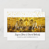 Carousel Merry-Go-Round Gold Confetti Wedding Aankondigingskaart (Voorkant / Achterkant)