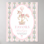 Carousel Pink Birthday Favors Sign Poster (Voorkant)