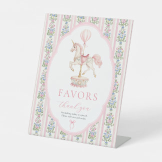 Carousel Pink Birthday Favors Sign Reclamebord Met Voetstuk
