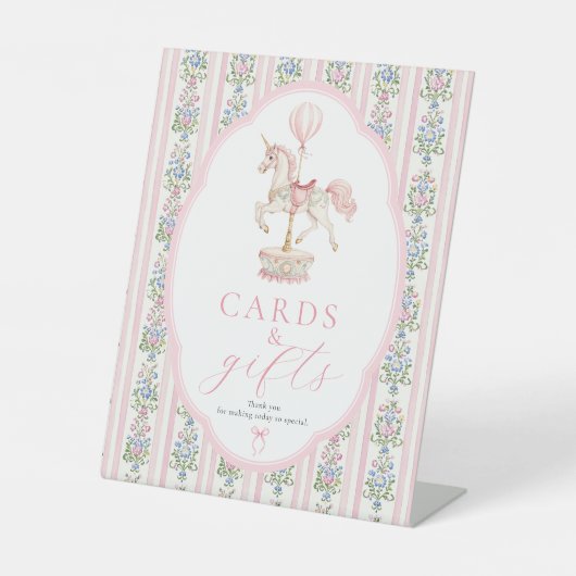 Carousel Pink Cards and Gifts Sign Reclamebord Met Voetstuk (Voorkant)