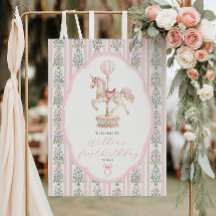 Carousel Pink First Birthday Welcome