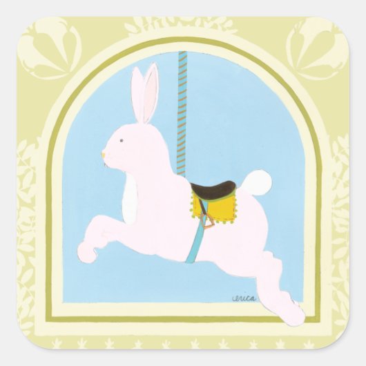 Carousel Rabbit van June Erica Vess Vierkante Sticker (Voorkant)