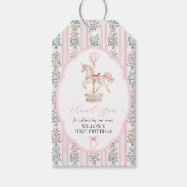 Carousel Roze Eerste Verjaardag Cadeaulabel