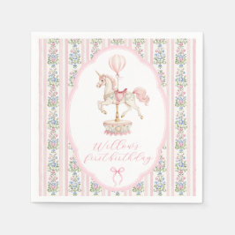 Carousel Roze Eerste Verjaardag Servet