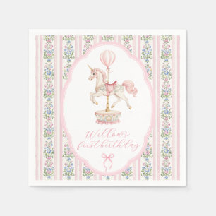 Carousel Roze Eerste Verjaardag Servet
